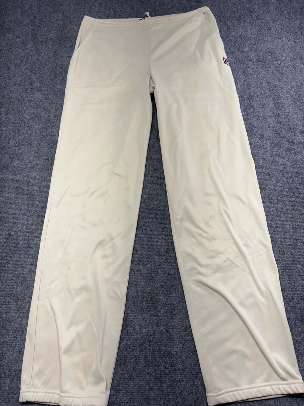 Fila Track Pants Italy Mens 34 White Logo Straight Leg Performance Slash Pocket